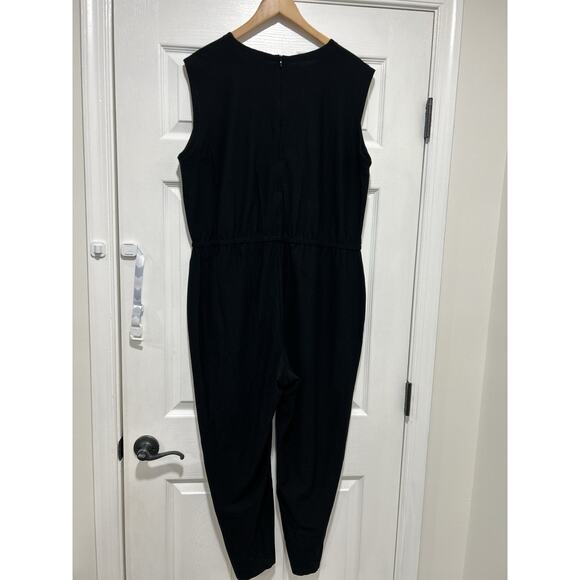EILEEN FISHER Women’s L Black V-Neck Washable Crepe Stretch Jersey Jumpsuit  - Picture 3 of 11